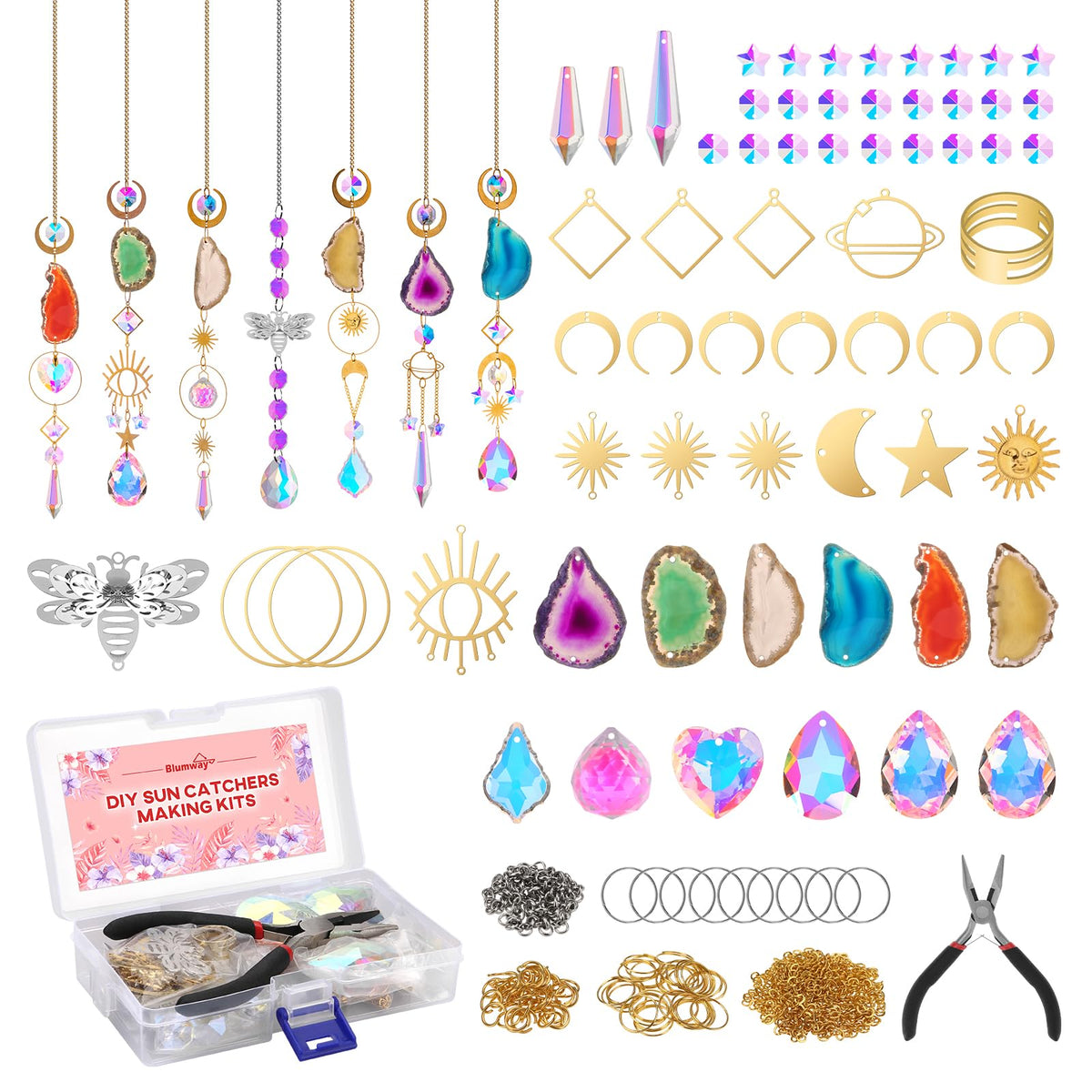 BlumWay 168pcs suncatchers kit with crystal pieces for colorful window decor