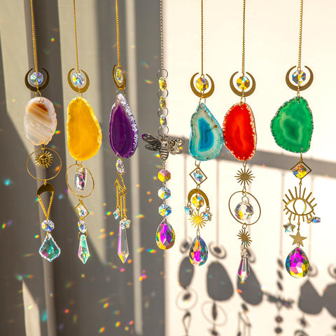 BlumWay 7-piece crystal suncatchers illuminate windows with colorful rainbow reflections.