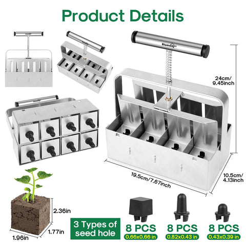 BlumWay seed pins set includes square, short, and long cylinders.
