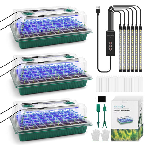 BlumWay Seed Starter Tray with 360-degree spectrum light supports even seedling growth
