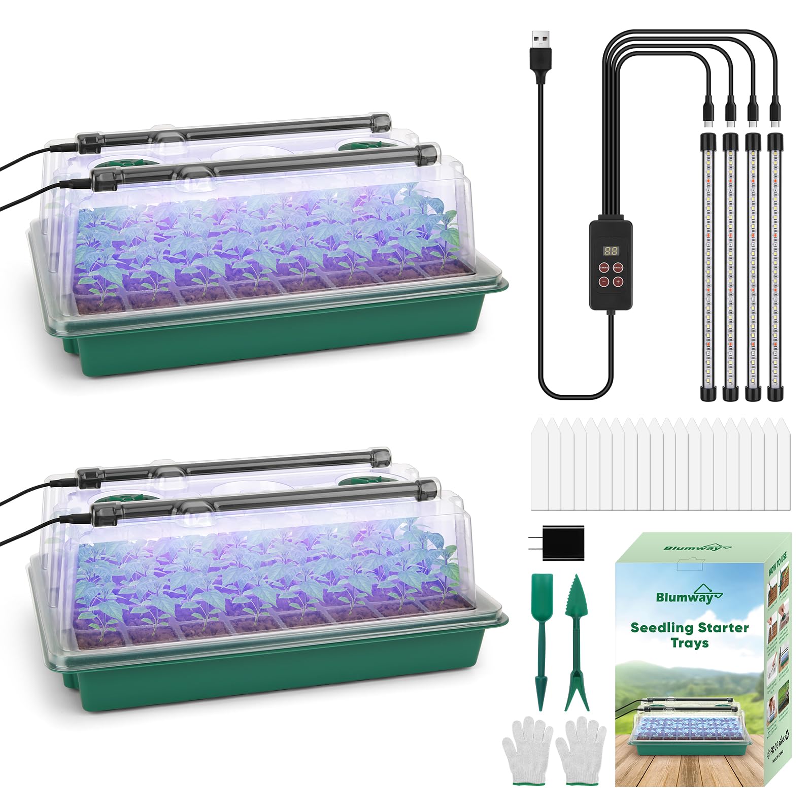 BlumWay seed starter tray with dome and 360-degree grow light