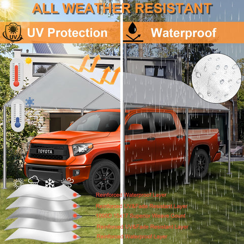 Bluyard waterproof carport cover protecting vehicles in rain.