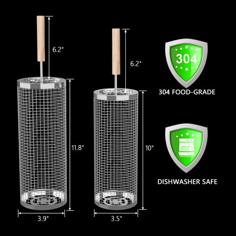 Bmavysa rolling grill basket nested storage demonstrates compact design.