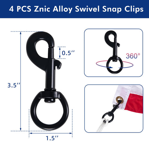 BMFTRRI 4-pack 3.5-inch flag snap hooks resist rust and tangling