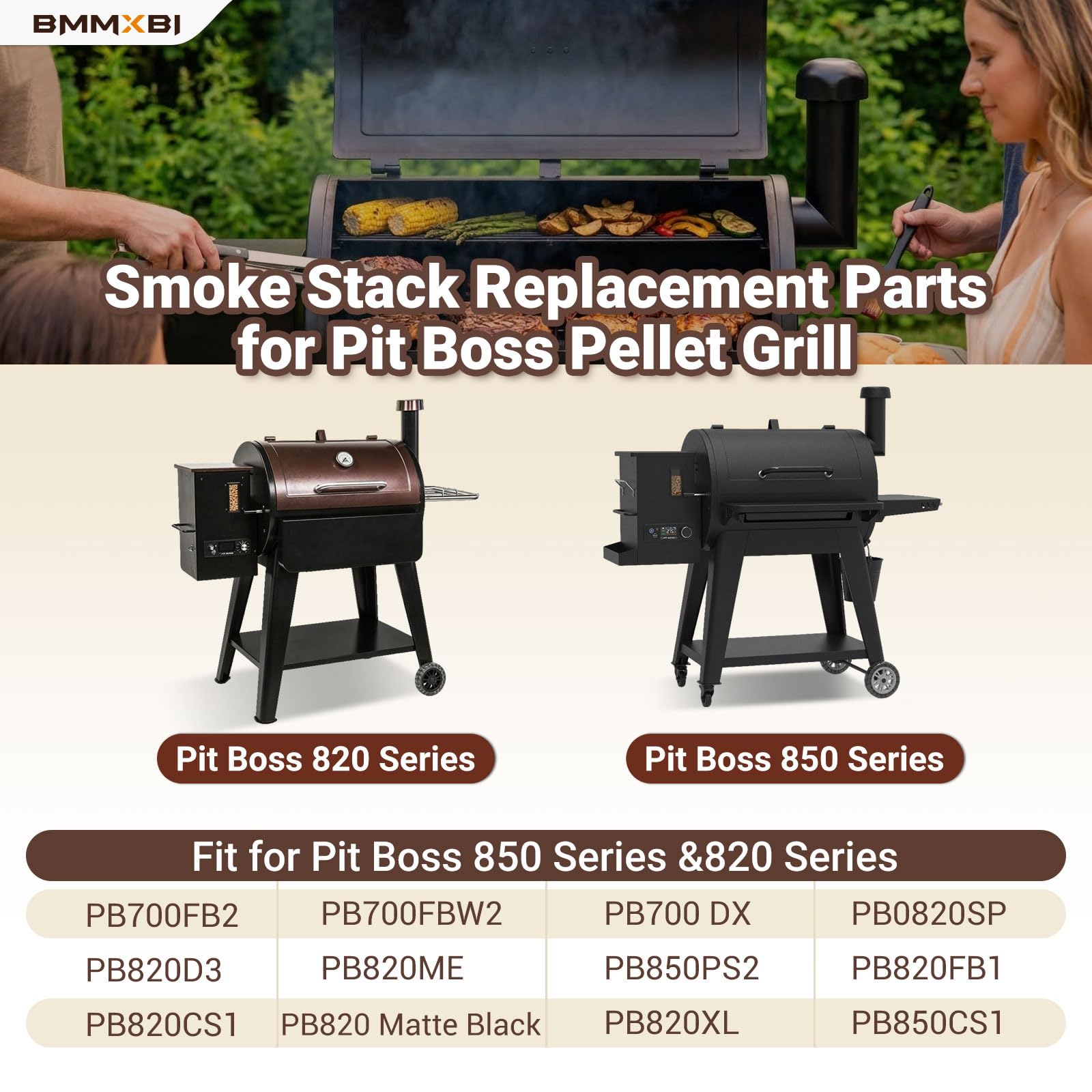 BMMXBI smoke stack cap for Pit Boss 820 aids heat retention