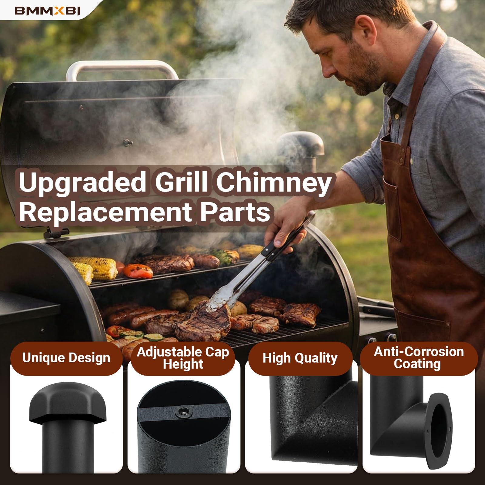 BMMXBI chimney flue pipe boosts airflow in Pit Boss smokers