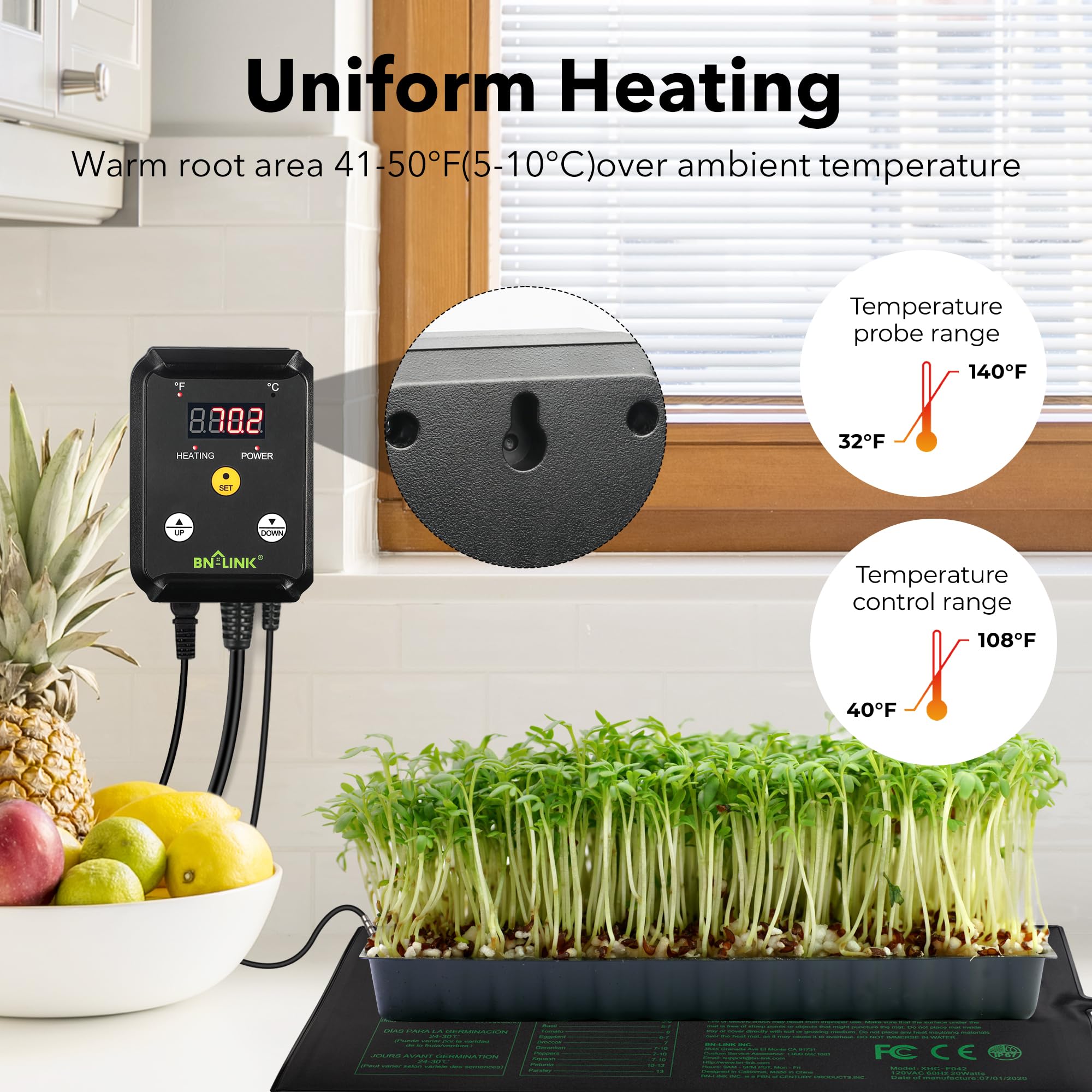BN-LINK controller with hanging tab and bright display for easy placement