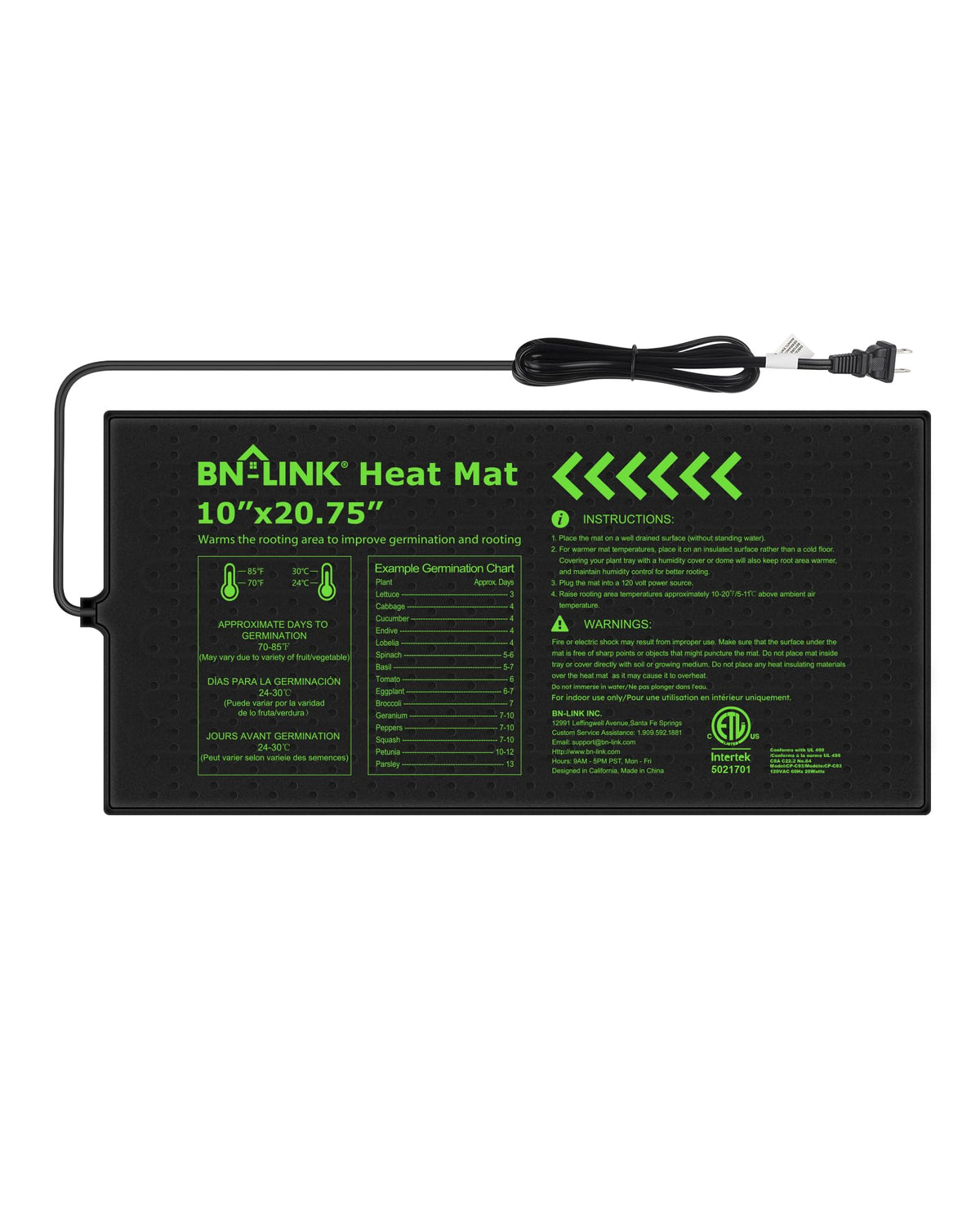 BN-LINK seedling heat mat under a seed tray providing steady warmth for germination