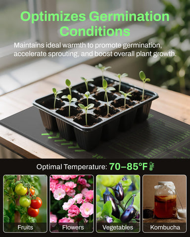 Indoor garden setup using BN-LINK heat mat under seed trays