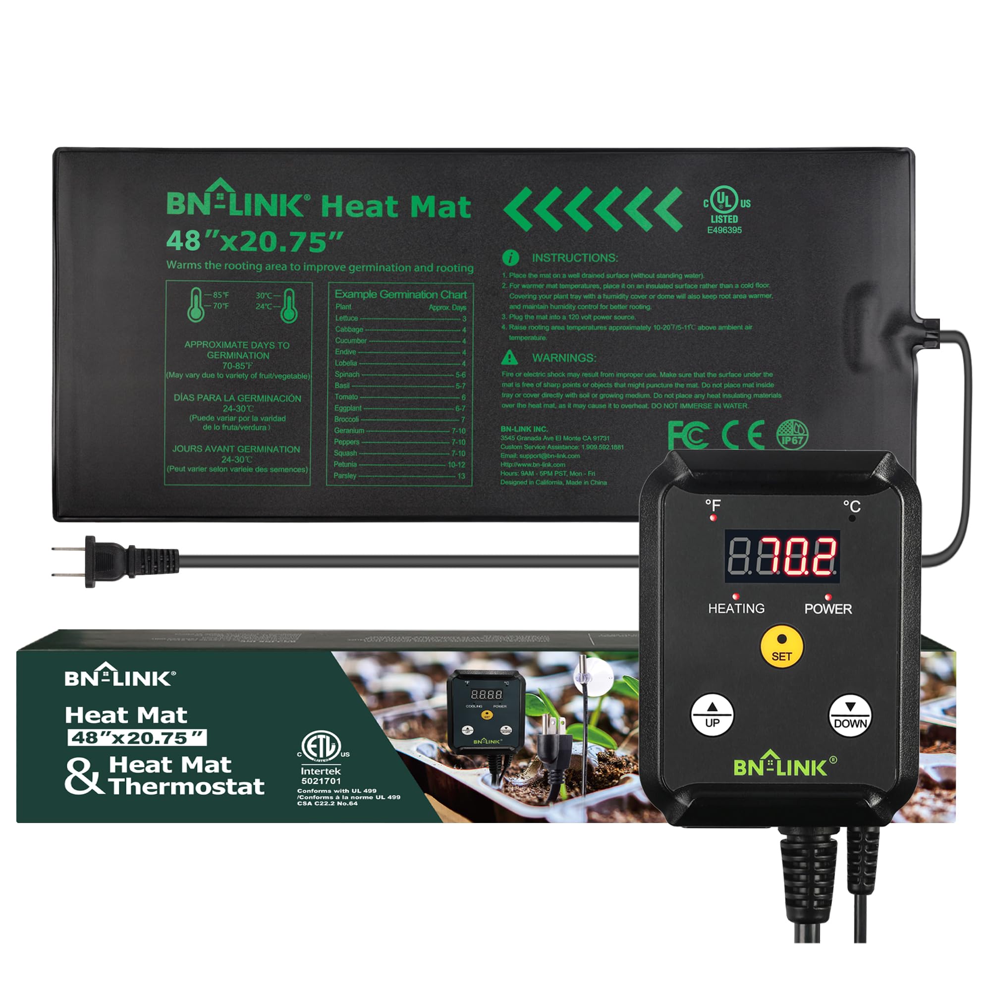 BN-LINK Seedling Heat Mat 48x20.75 front view for reliable germination warmth
