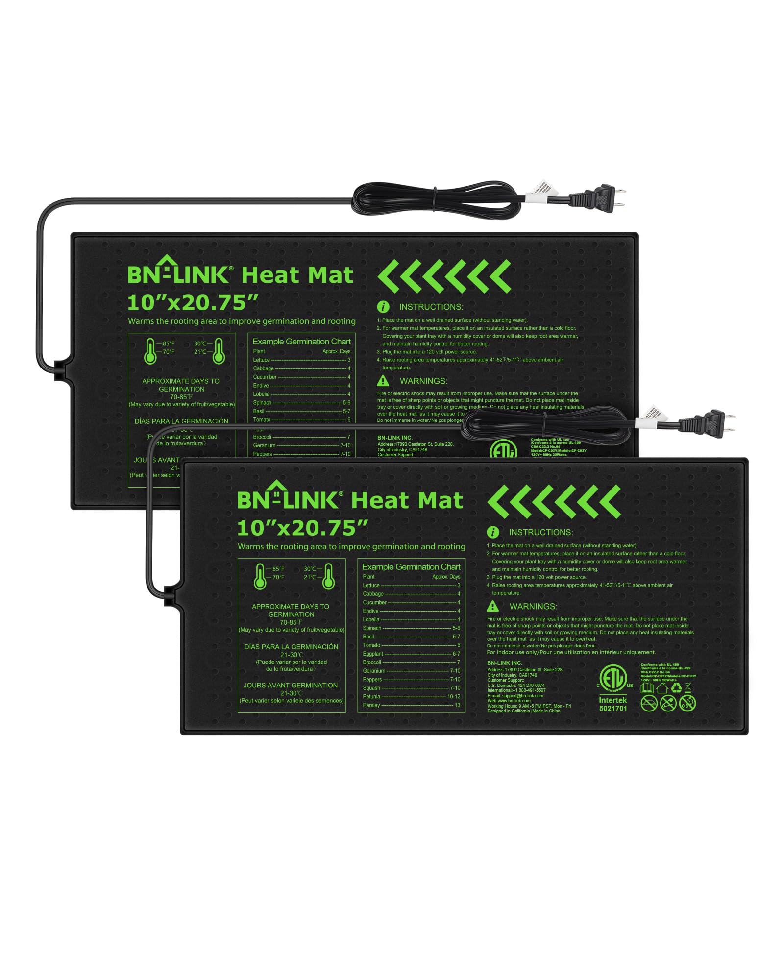 BN-LINK seedling heat mat under tray 10x20-75 keeps seeds warm for germination