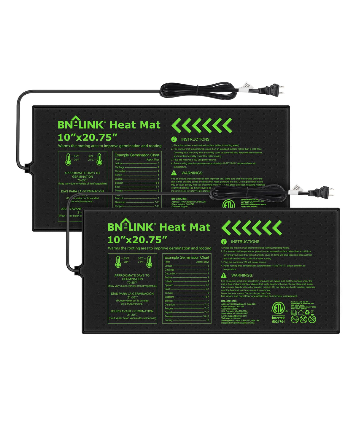 BN-LINK seedling heat mat under tray 10x20-75 keeps seeds warm for germination