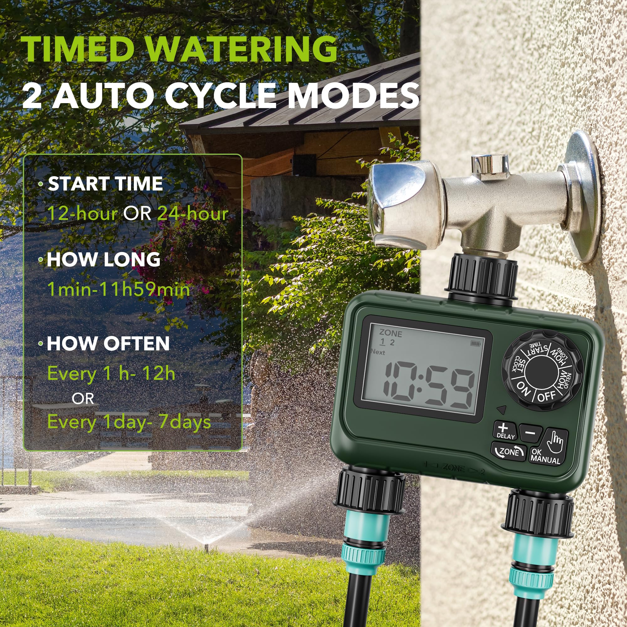 BN-LINK sprinkler timer wide compatibility fits standard hoses for easy setup.