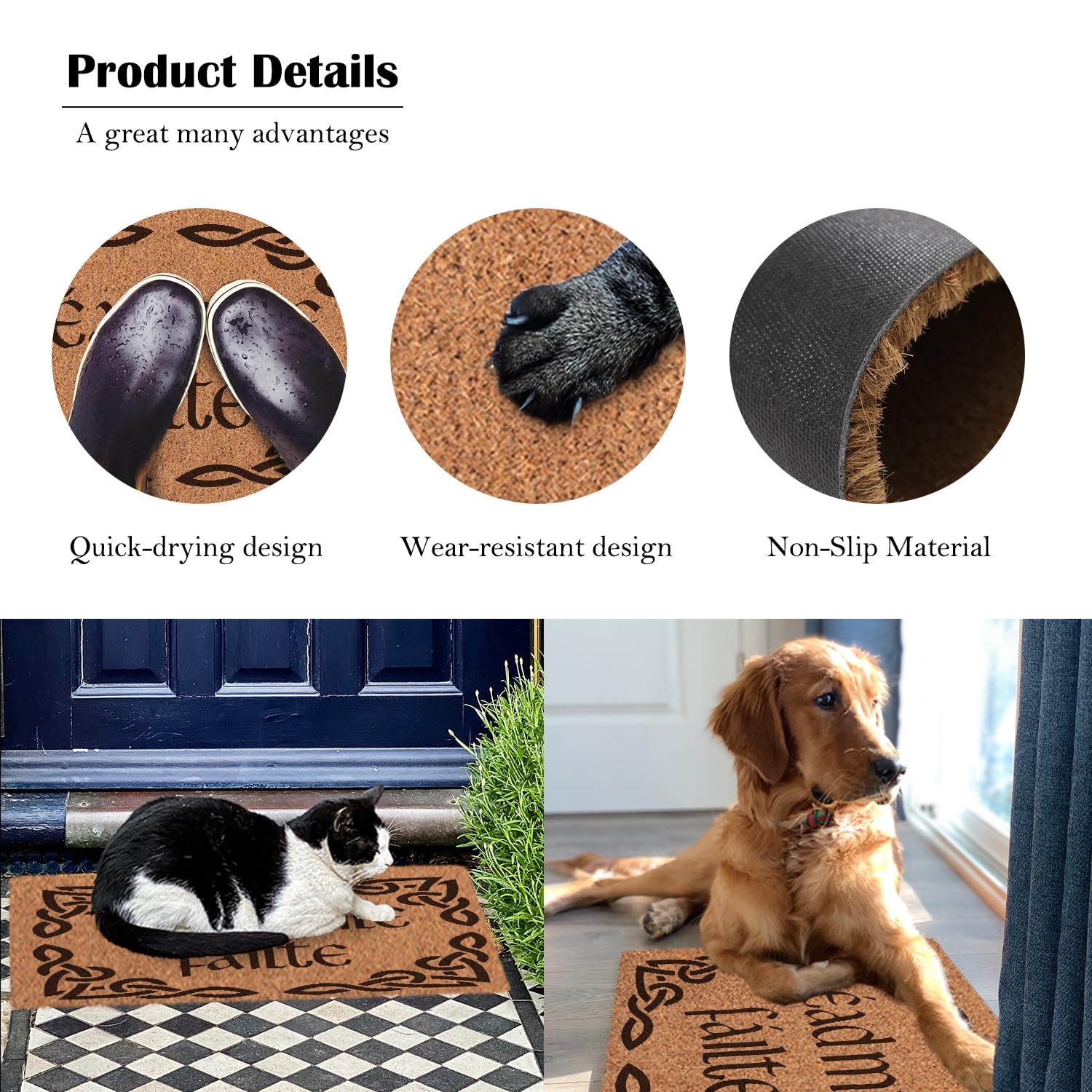 Bnwepo Scottish Coir Doormat Gaelic welcome near the doorstep with durable low-profile edge.