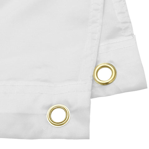 Boao white flags with two grommets for secure hanging.