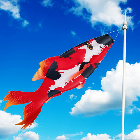 Boao realistic fish windsock in red koi design for garden decor and windy ambiance.