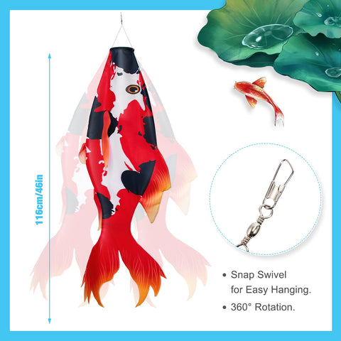 Boao red koi windsock boosts outdoor charm and festival vibes in yards and patios.