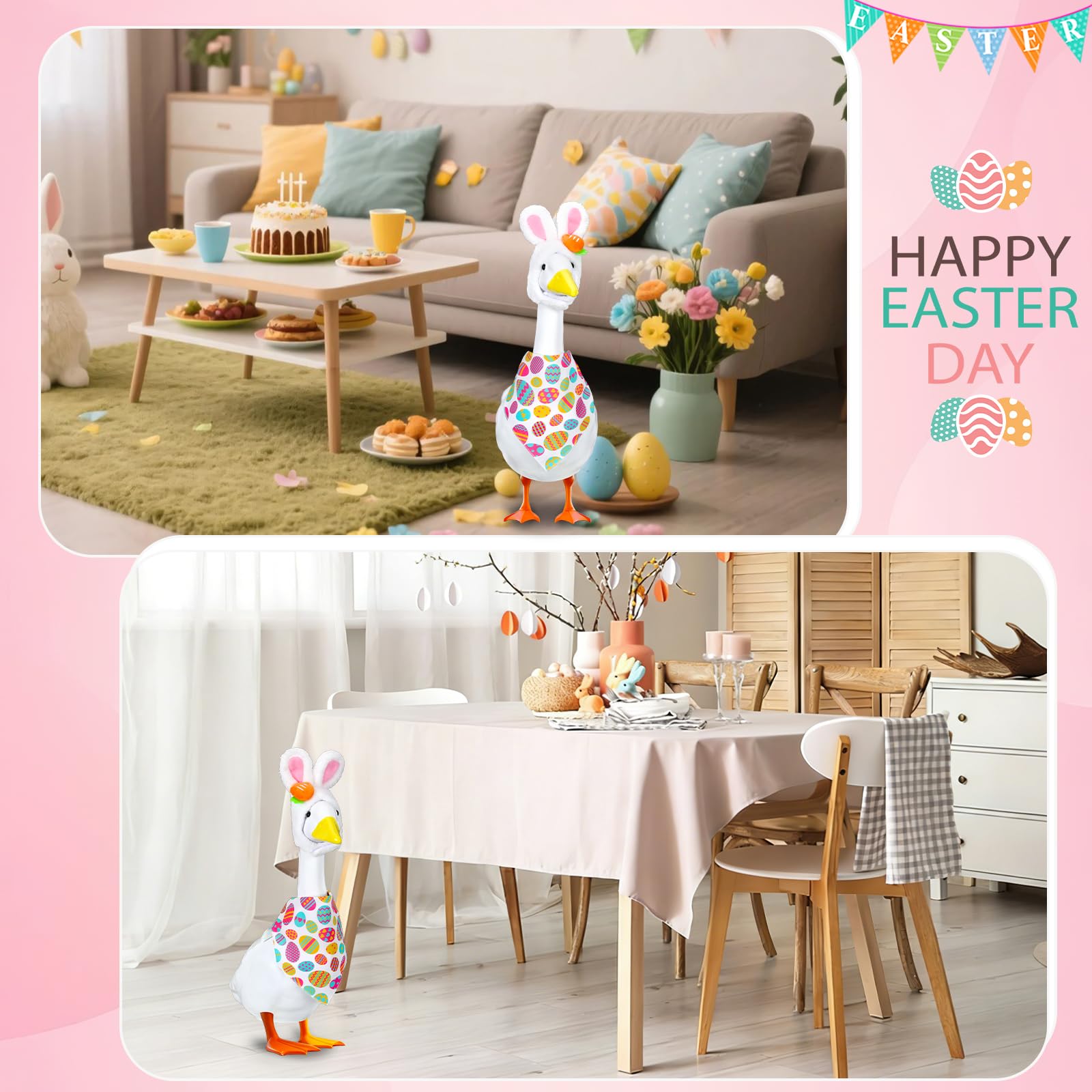 BOARDFEB bunny ears on goose provide whimsical Easter charm.
