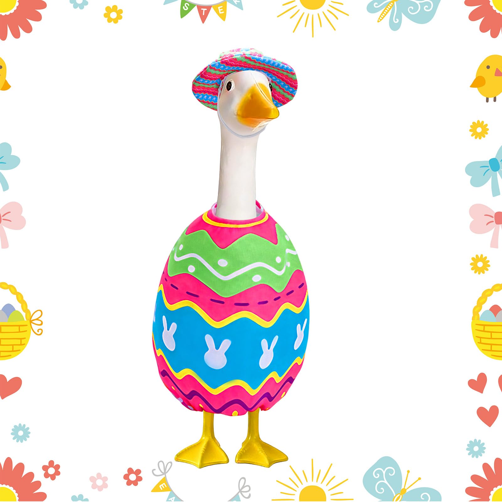 BOARDFEB Easter goose outfit with egg pattern for a lively porch display.