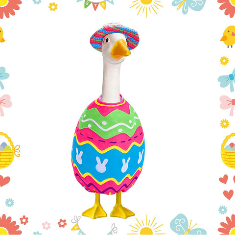BOARDFEB Easter goose outfit with egg pattern for a lively porch display.
