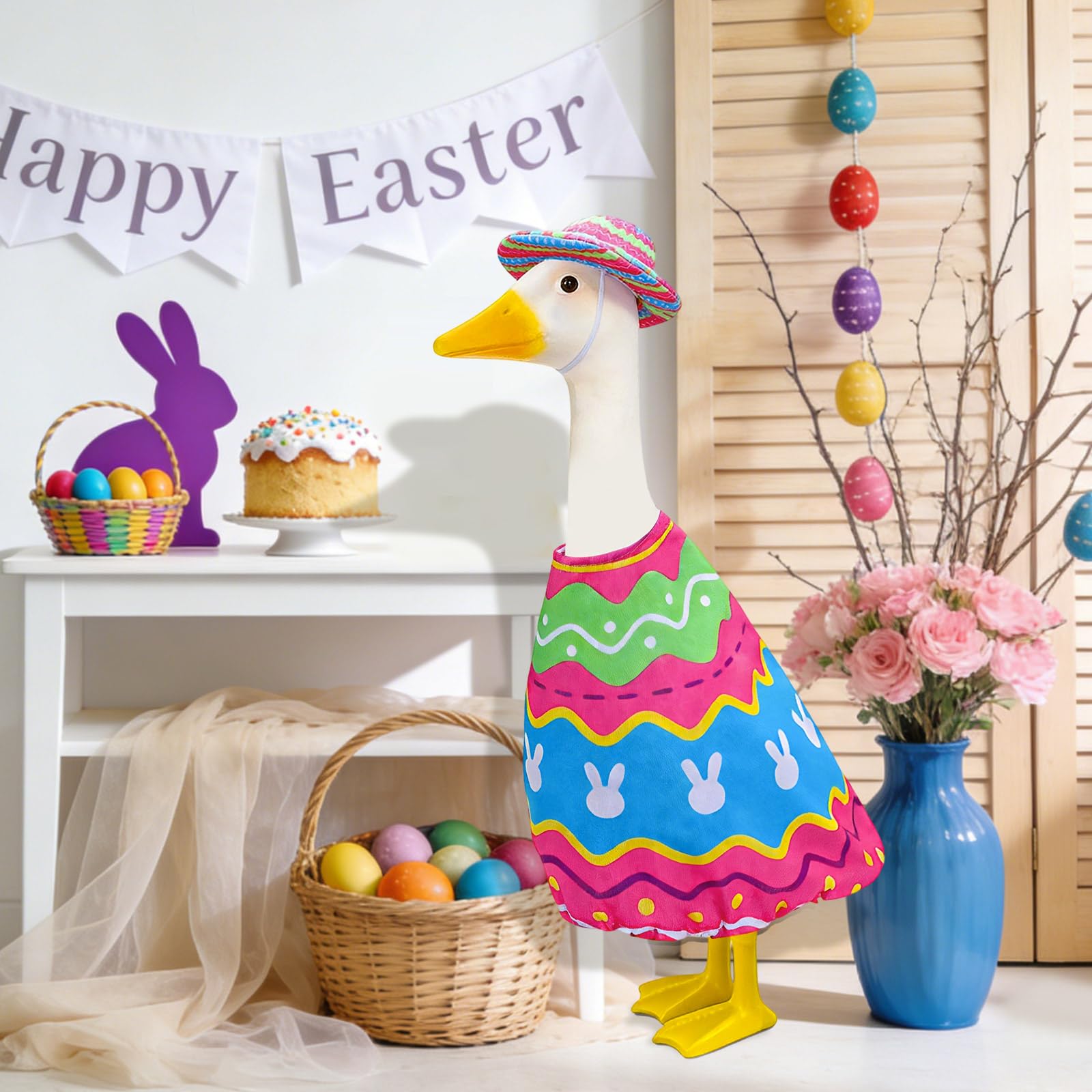 BOARDFEB goose outfit shown in an indoor festive display.