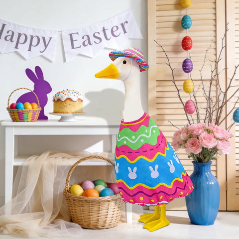 BOARDFEB goose outfit shown in an indoor festive display.