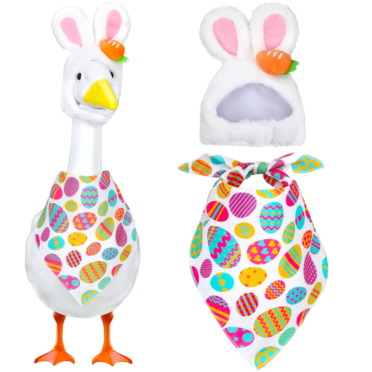 BOARDFEB Easter porch goose outfit with bunny ears enhances outdoor festive decor.