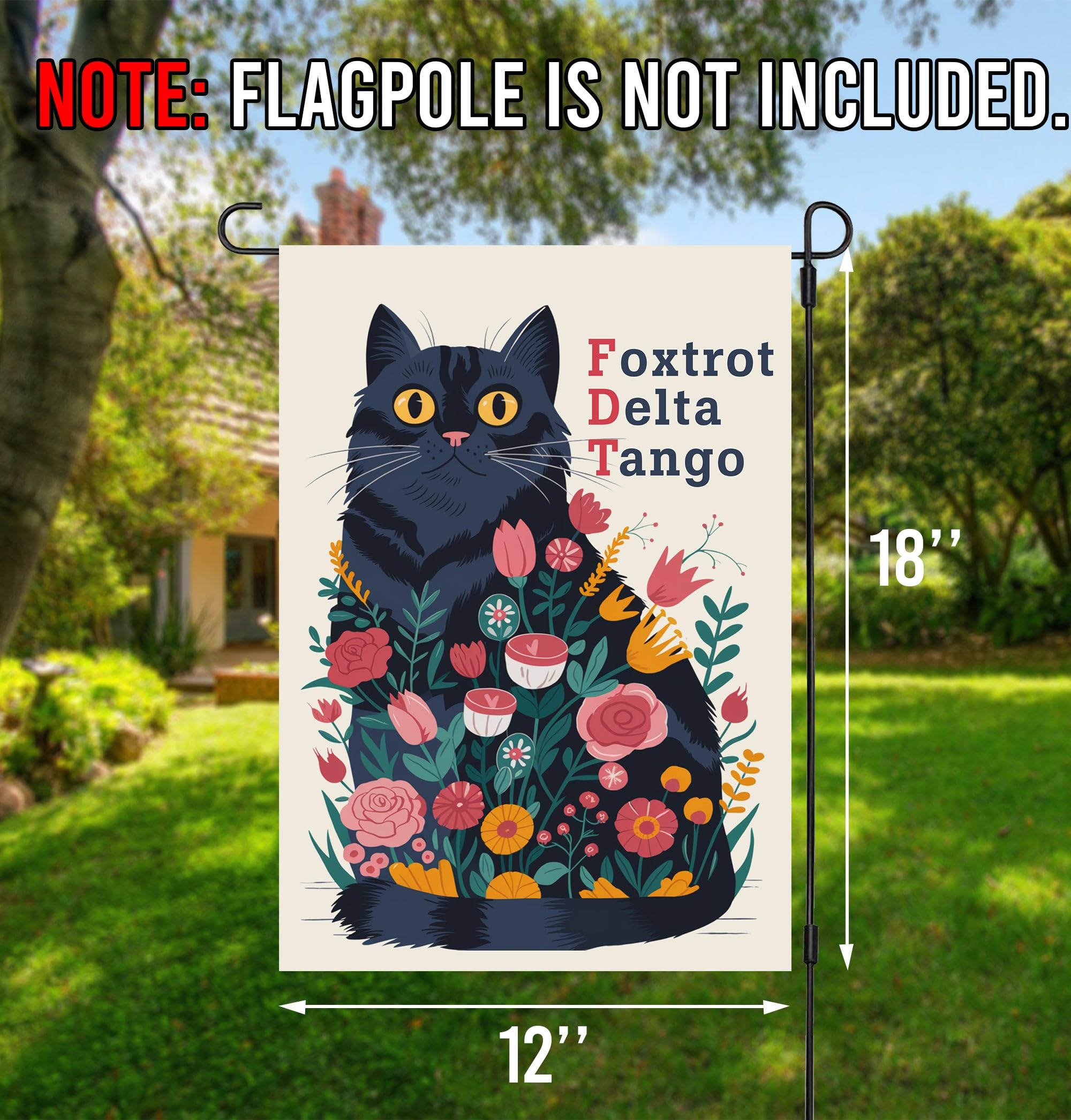 Bob22store Foxtrot Delta Tango flag in outdoor scene enhances curb appeal.