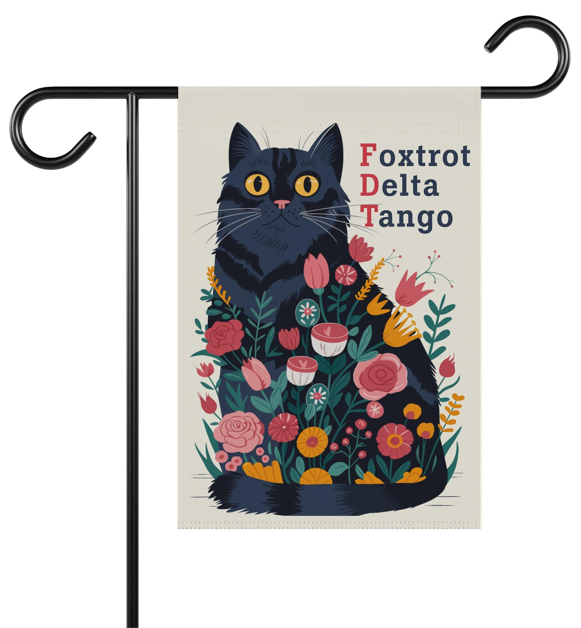 Bob22store Foxtrot Delta Tango garden flag display welcoming guests outdoors.