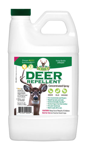 Bobbex concentrated deer repellent bottle showing long-lasting protection for plants.