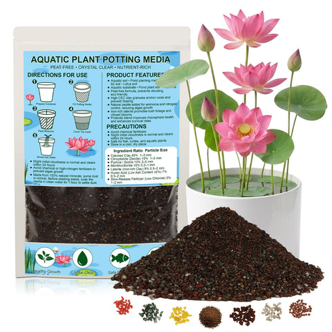 BobbleT aquatic plant soil bag shows clay texture for stable water lily roots.