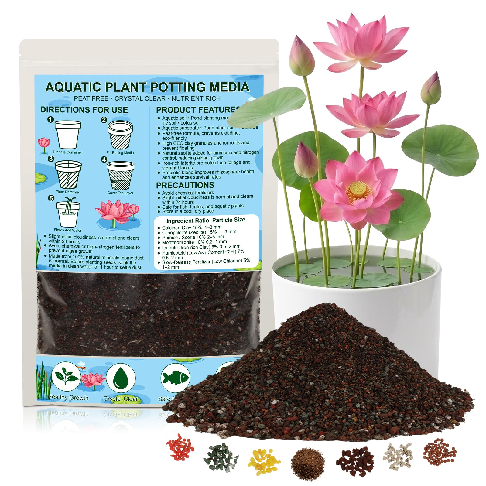 BobbleT aquatic plant soil supports water-lily-lotus growth in ponds