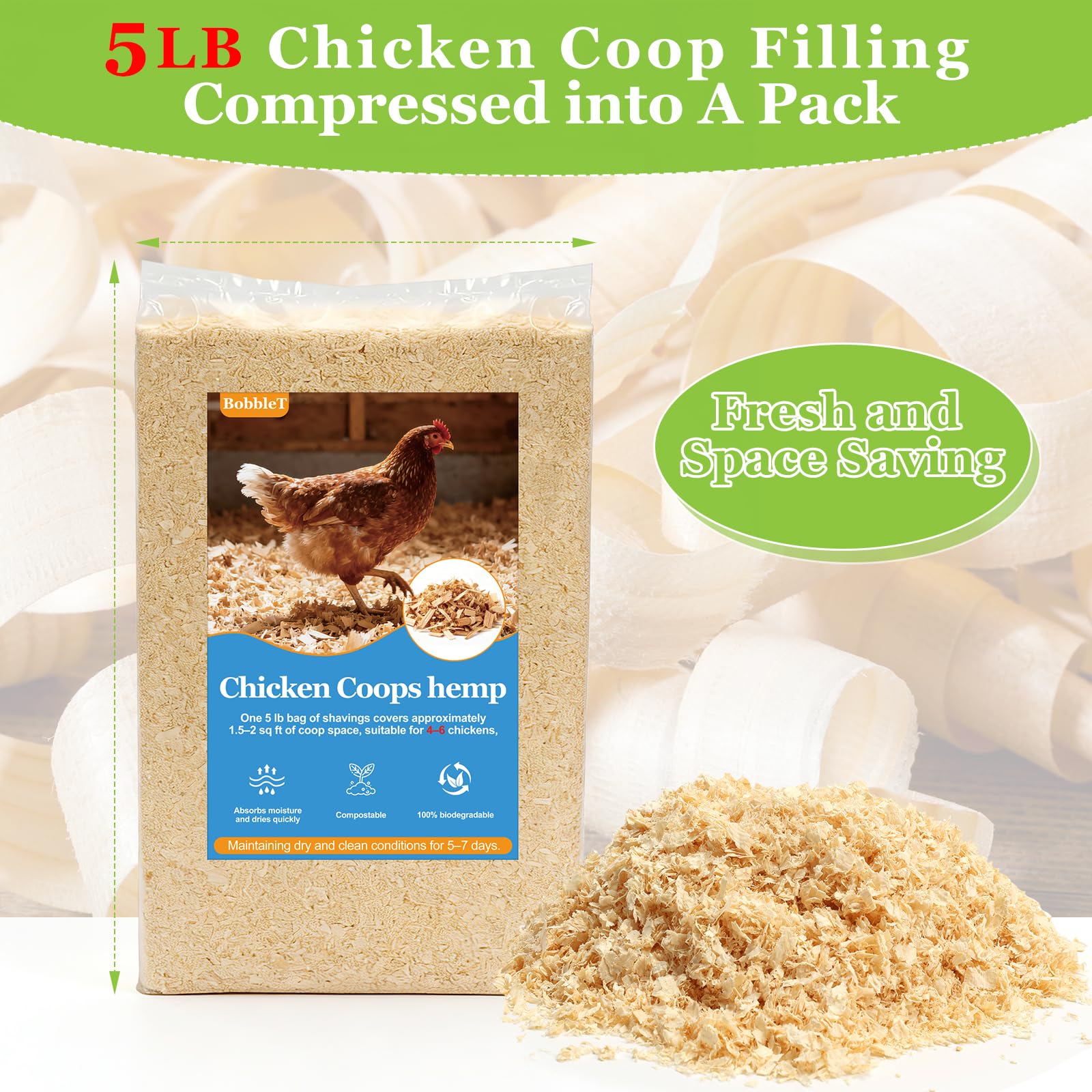 BobbleT pine shavings offer ultra-low dust for cleaner air around chickens.