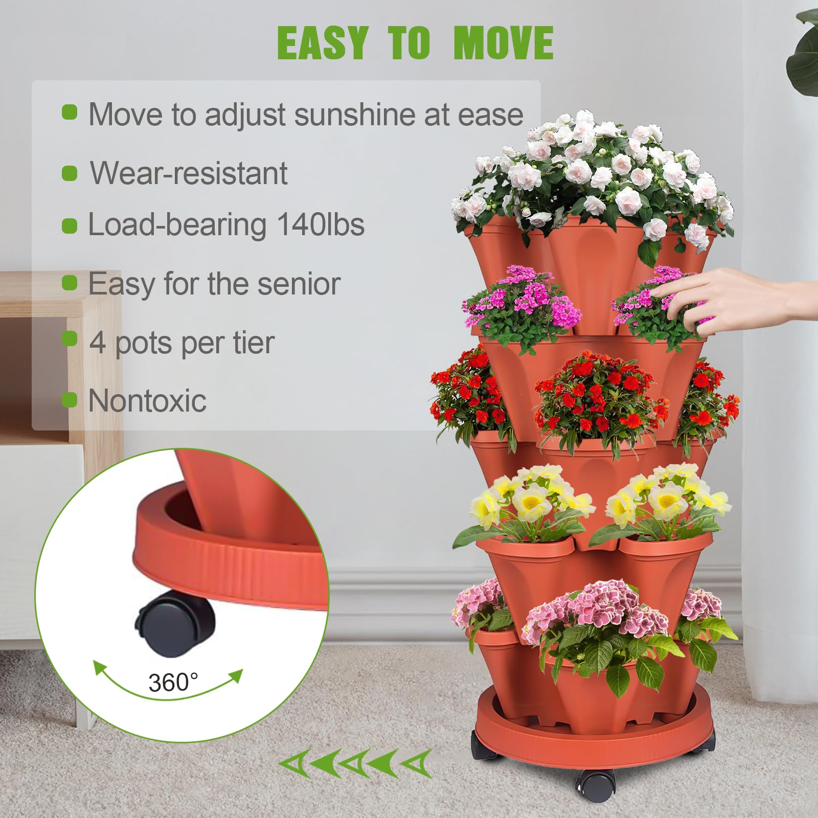 Bociks planter on wheels, ideal for moving on patios and decks.