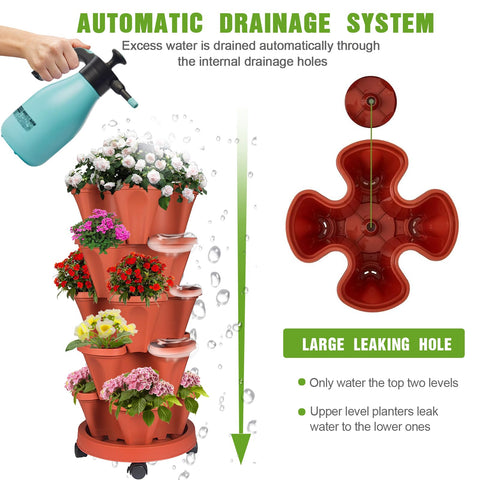 Bociks outdoor garden tower on a sunny deck supports diverse plantings.