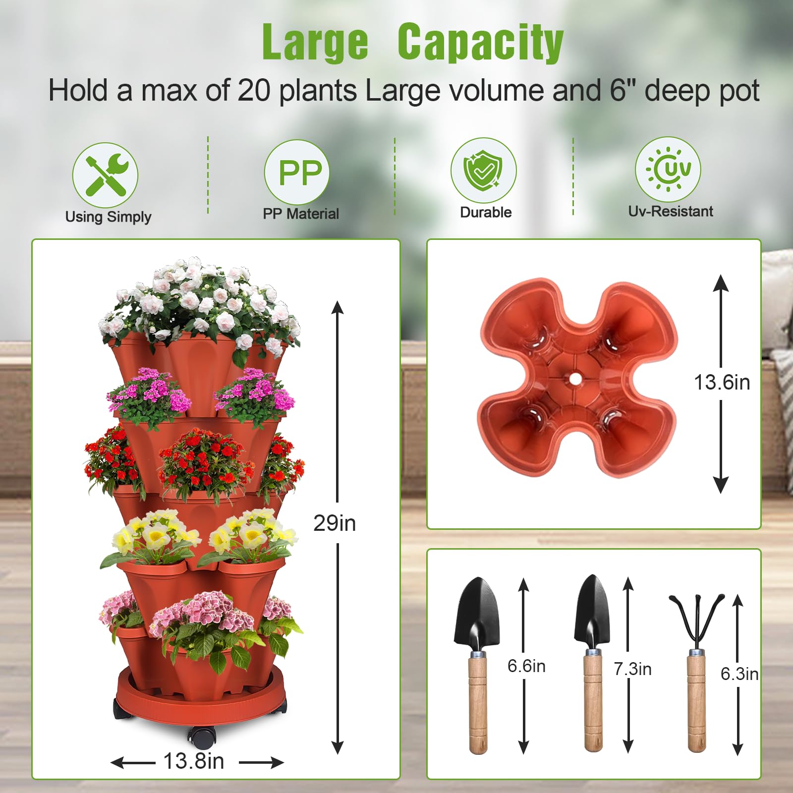 Bociks polypropylene planter with drainage for moisture control.