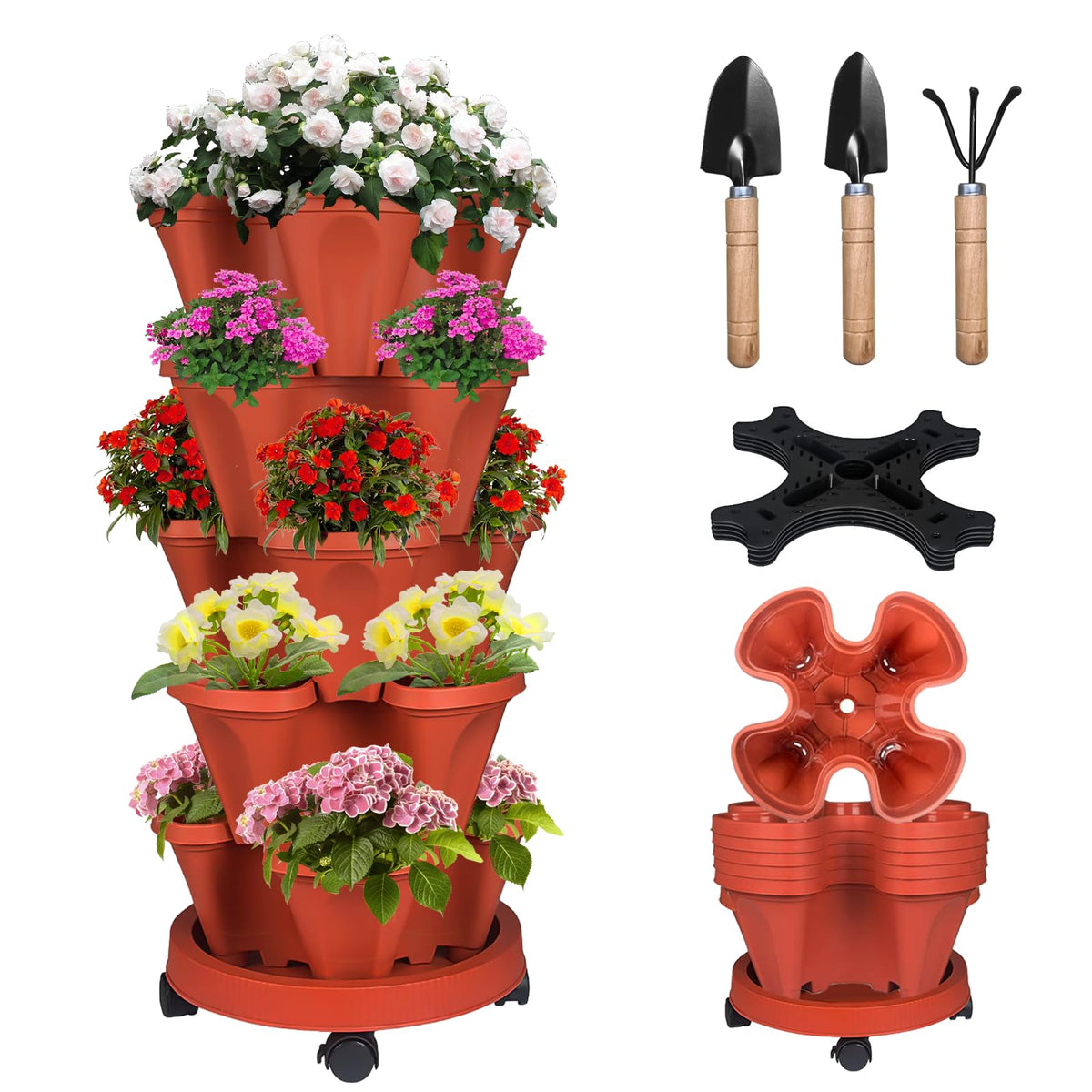 Bociks vertical planter with five tiers for compact balcony gardening.