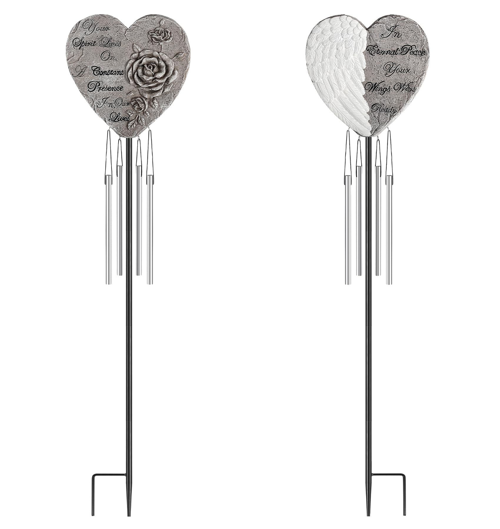 Bocola resin heart wind chime with rose engraving for outdoor memorials
