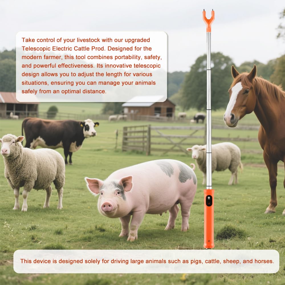 BODISEINT extendable shaft cattle prod for safe distance and flexible reach