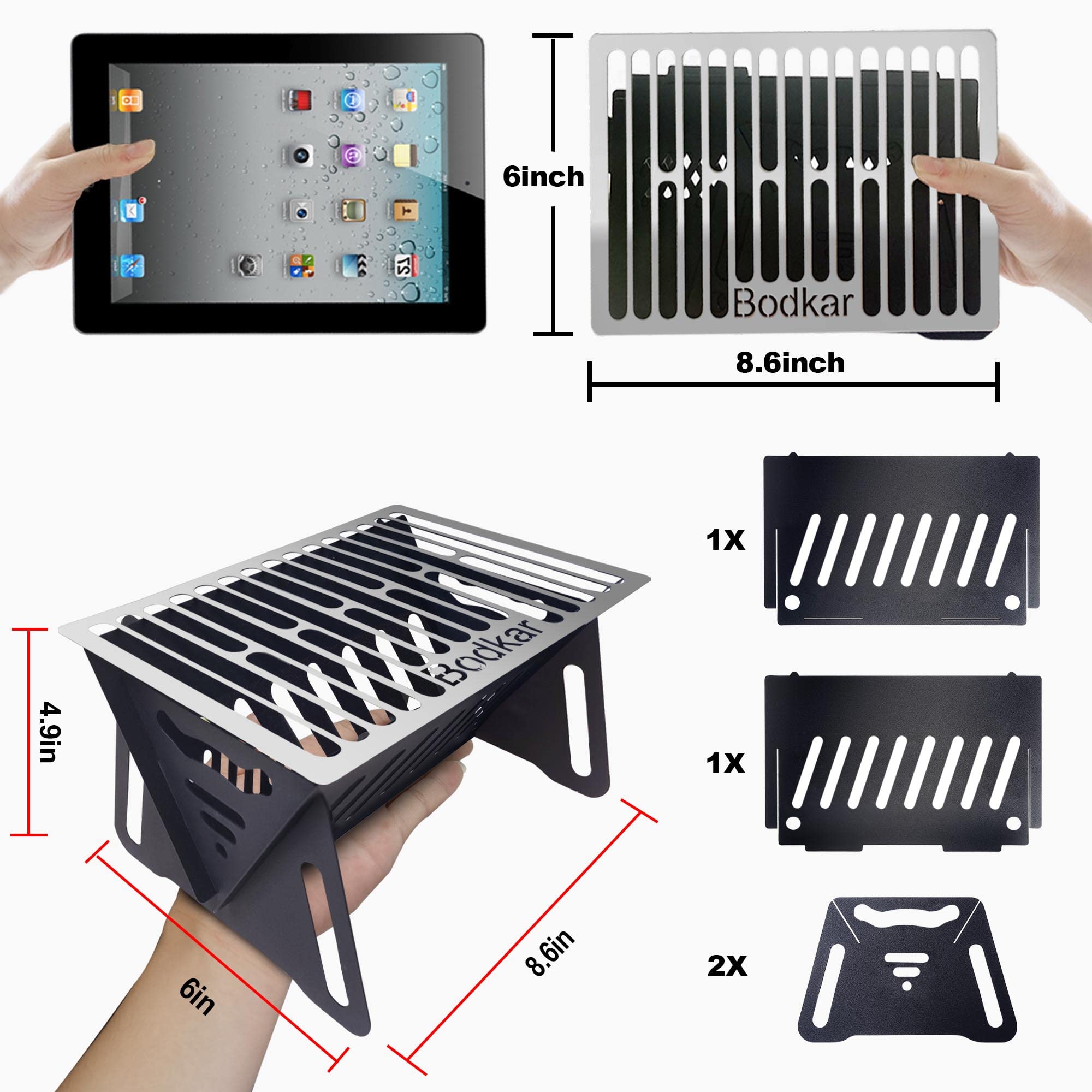 Bodkar Charcoal Grill packed in a backpack showing portable design