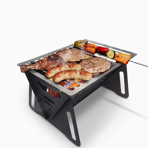 Bodkar Charcoal Grill folded to book size for ultra-compact storage