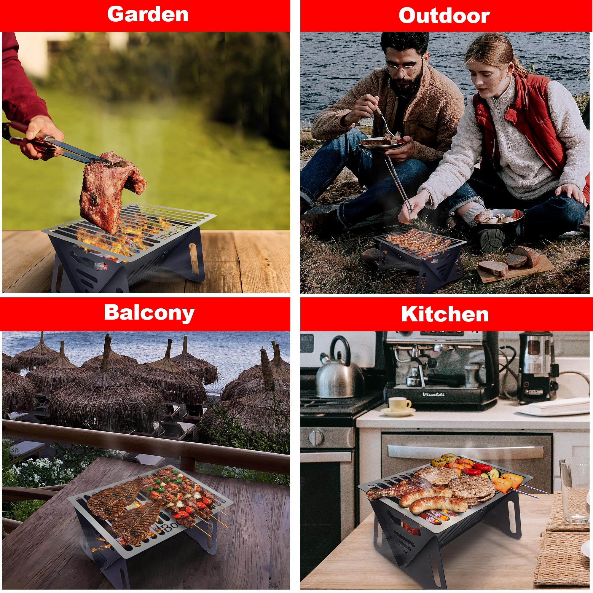 Bodkar Charcoal Grill open with compact cooking area ready