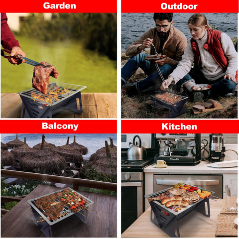 Bodkar Charcoal Grill open with compact cooking area ready