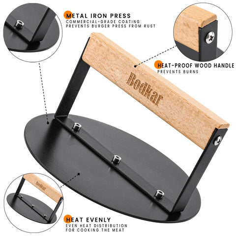 bodkar Smash Burger Press flat surface for even heat transfer