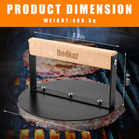 bodkar Smash Burger Press wood handle provides secure grip