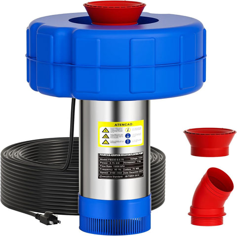 BOFEKTE 15000 GPH pond fountain assembly showing dual fountain patterns for visual appeal and aeration