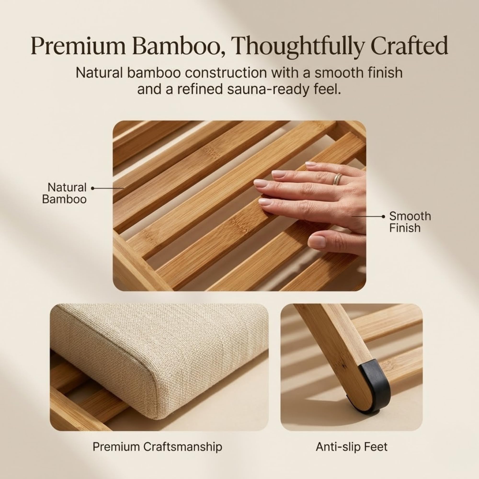 BOHÄY backrest anti-slip pads stabilize on a sauna bench