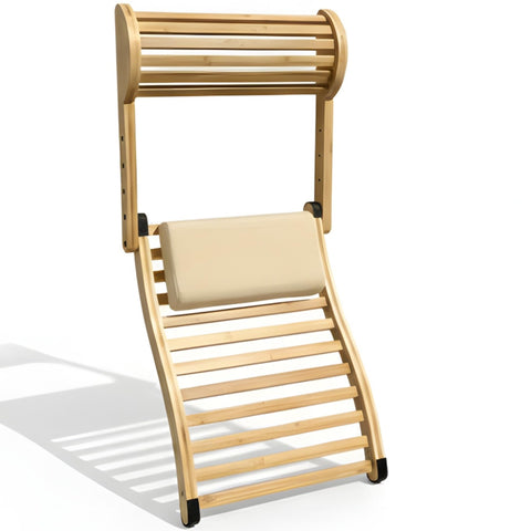 BOHÄY sauna backrest with ergonomic S-shape supporting the spine during sessions