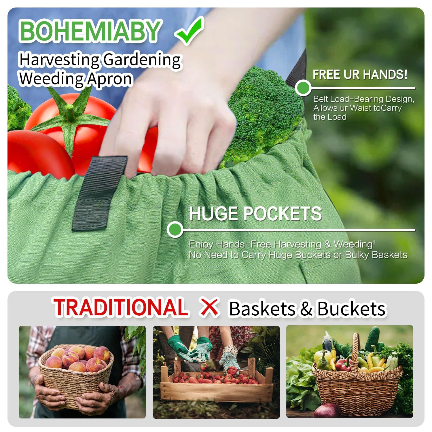 BOHEMIABY hands-free garden apron with pockets keeps tools within reach while you work.