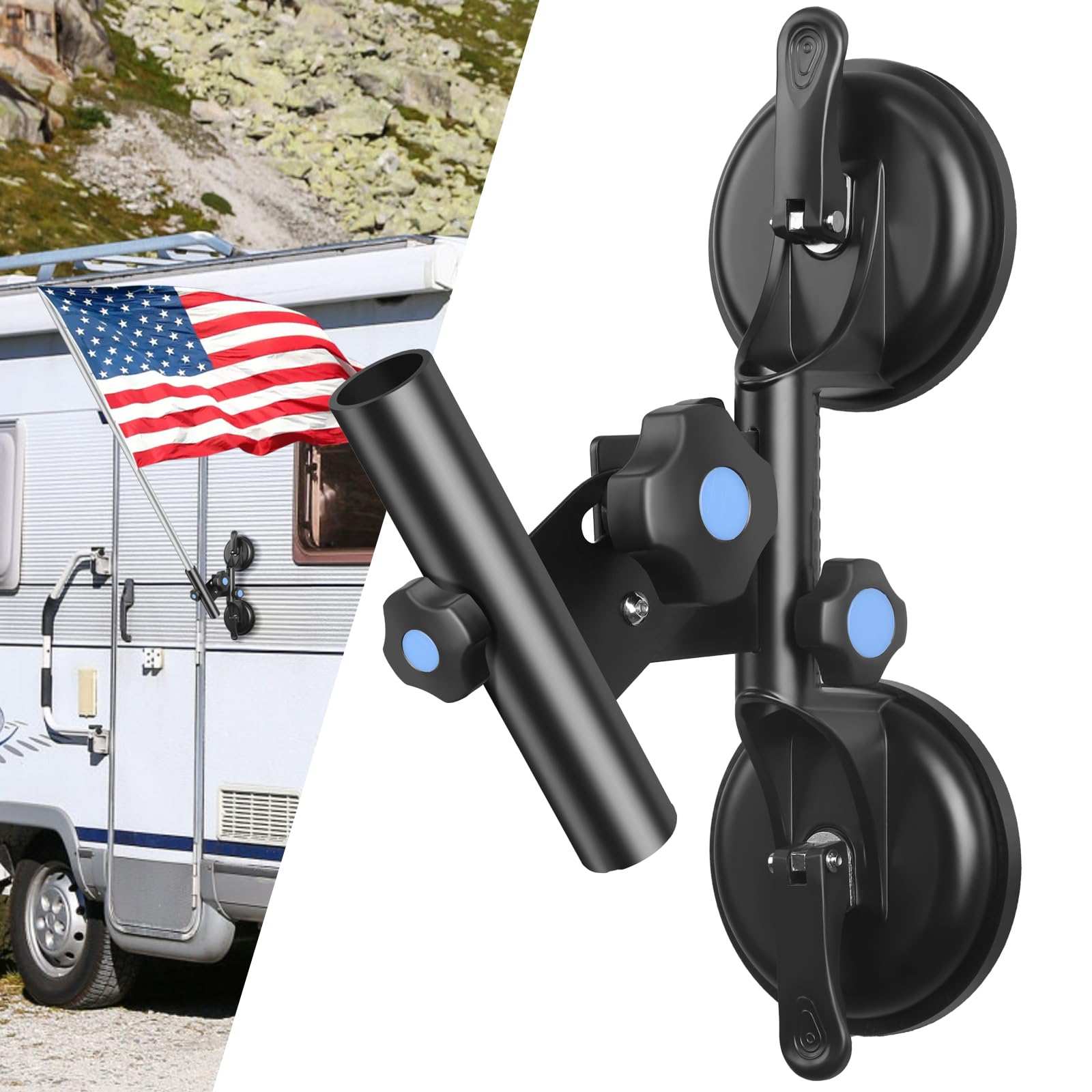 BOHMR dual suction cups flag-pole holder securely grips RV exteriors for stable flag display